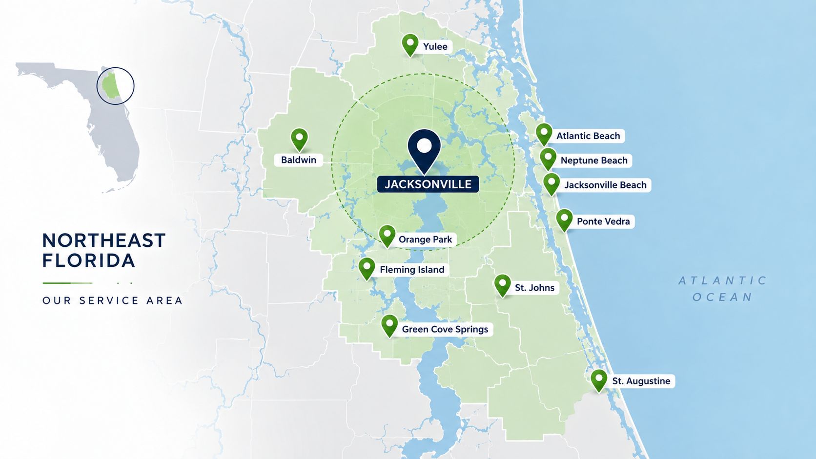 Map of the Jacksonville, FL area covered by Cool Realty Home Watch services